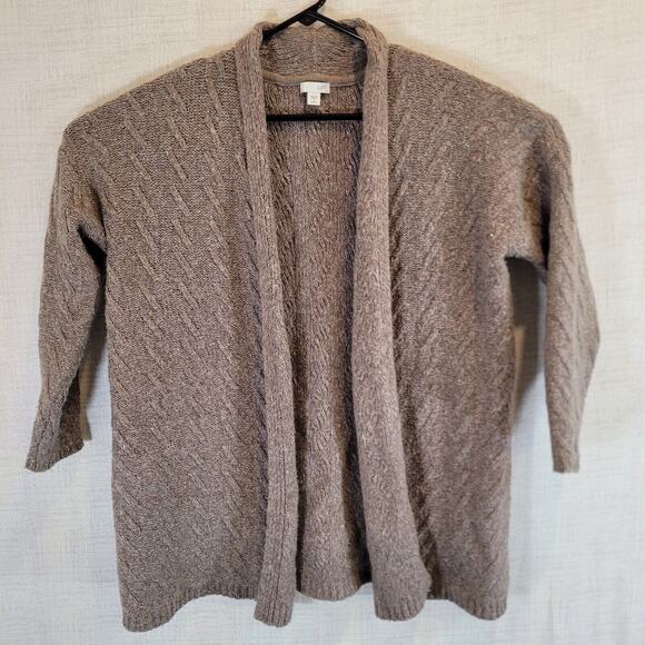 J Jill Cardigan Sweater Womens Small Petite Long Sleeve Brown Chunky Knit Alpaca - Picture 1 of 9